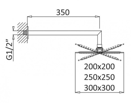 PORTA-TDDQ-30-SS Верхний душ квадратный 300x300 мм с изливом 350 мм Исполнение: Sunset  PORTA-TDDQ-30-SS Верхний душ квадратный 300x300 мм с изливом 350 мм Исполнение: Sunset
