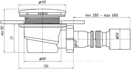 Сифон для душевых поддонов Ани Пласт, E325C 375 1 1/2х90