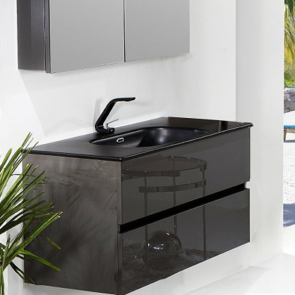 Тумба без раковины Vallessi 100*46cm АНТРАЦИТ глянец 2 полки, 837-100-A glossy Boheme