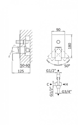 PORTA-VDIM-SS Встраиваемый однорычажный смеситель для душа с переключателем, исполнение sunset