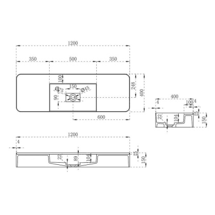 Раковина из искусственного камня Vincea VWB-6S312MW, 1200*400*150, подвесная, цвет белый матовый Раковина из искусственного камня Vincea VWB-6S312MW, 1200*400*150, подвесная, цвет белый матовый