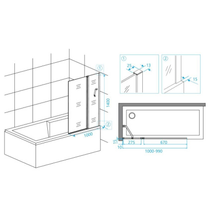 Шторка на ванну RGW Screens SC-11 100x140 03111110-14 профиль Черный стекло прозрачное