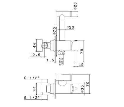 Гигиенический душ со смесителем, хром, 27720KM.21.018