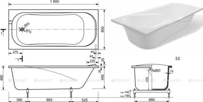 Ванна из искусственного мрамора Эстет Альфа 180x80                                                           