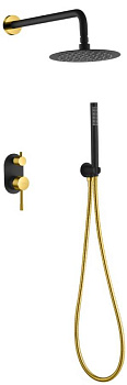 Смеситель встроенный + верхний+ ручной душ Uno. Черный Золото Смеситель встроенный + верхний+ ручной душ Uno. Черный Золото