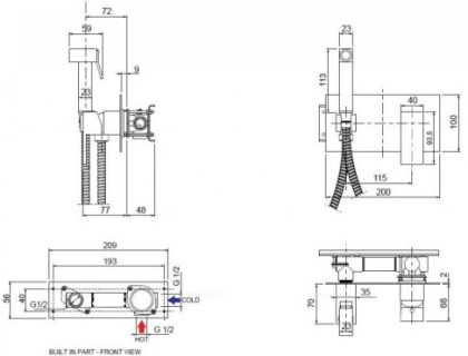 Встраиваемый однорычажный смеситель с гигиеническим душем Cezares UNIKA-DIF-NOP