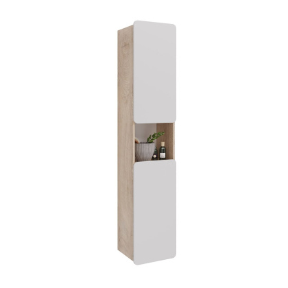 Пенал Lemark OLIVIA 35см подвесной/напольный, 2-х дверный, открывание лев/прав, цвет корпуса: Дуб кантри, цвет фасада: Белый глянец