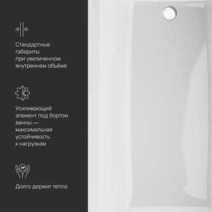 W93A-180-080W-A Gem, ванна акриловая 180x80 см