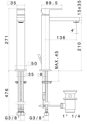Смеситель для раковины FUTURA однорычажный высокий без донного клапана 3/8, хром Смеситель для раковины FUTURA однорычажный высокий без донного клапана 3/8, хром