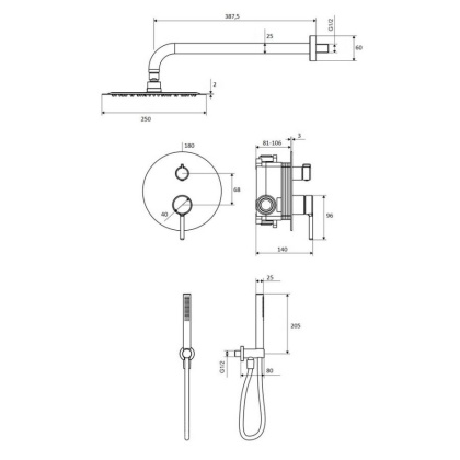 Система для душа скрытого монтажа EXCELLENT Pi AREX.SET.1247BL (черный мат) Система для душа скрытого монтажа EXCELLENT Pi AREX.SET.1247BL (черный мат)