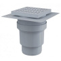 Сливной трап 150×150/110 мм прямой сток, решетка серая, воротник изоляции 2–го уровня, гидрозатвор мокрый 