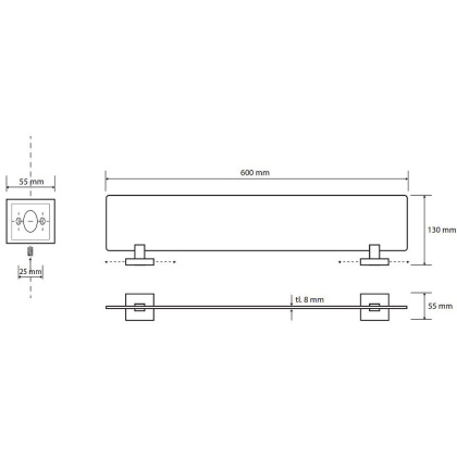Cтеклянная полка 600мм