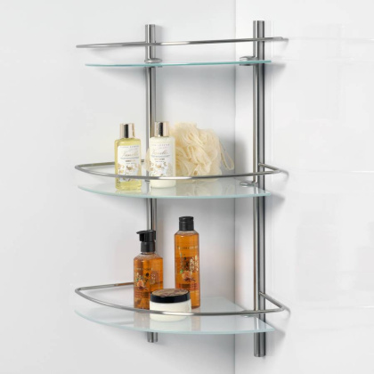 Полка стеклянная тройная, 30,5х61х30,5 см, хром, K-3733