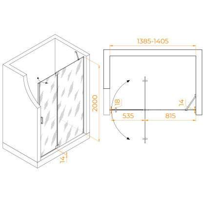Душевая дверь 140*200 RGW HO-014-Gr Серый/Матовое/8 мм (EasyClean)