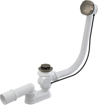 Сифон для ванны автомат комплект, металл NICKEL-мат