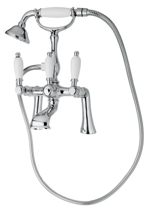 FIRST-PBV-03/24-Bi Смеситель на борт ванны с ручным душем Исполнение: Золото 24 карат, Ручки: Белые  FIRST-PBV-03/24-Bi Смеситель на борт ванны с ручным душем Исполнение: Золото 24 карат, Ручки: Белые