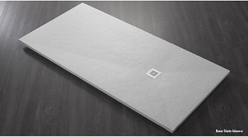 BASE Поддон радиусный из искусственного мрамора (акрон) с сифоном и решеткой из нерж. стали в комплекте, PLATO/BASE/SLATE/90/ANG/BLANCO/90x90, структу