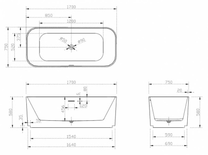Акриловая ванна Abber 170х75 AB9363-1.7