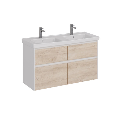 Тумба Lemark COMBI 125см под 2 раковины, подвесная/напольная,4 ящика, цвет фасада: Дуб кантри, цвет корпуса: Белый глянец