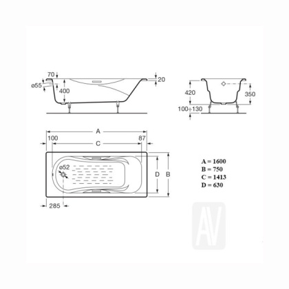 MALIBU ванна 160х75, бел