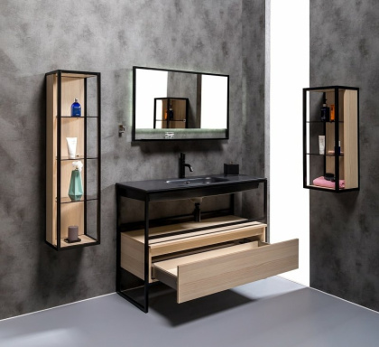 Пенал LOFT низкий light wood, полки стекло 895-L Boheme