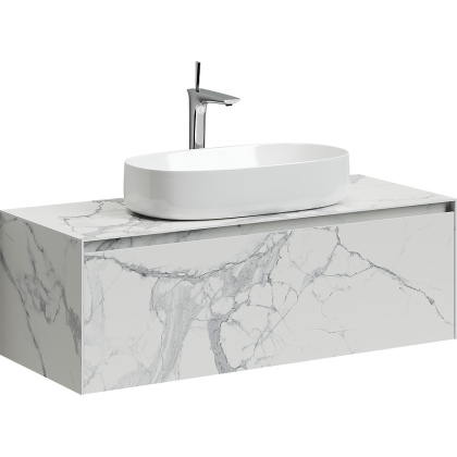Тумба подвесная SANCOS Stone из керамогранита с одним выдвижным ящиком и столешницей из керамогранита 1200х400х495, керамогранит Statuario white, арт. ST120SV Тумба подвесная SANCOS Stone из керамогранита с одним выдвижным ящиком и столешницей из керамогранита 1200х400х495, керамогранит Statuario white, арт. ST120SV