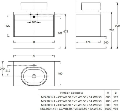 Тумба MODULA подвесная 70 с ящиком 1+1, белая глянцевая MO.70.1+1\WHT