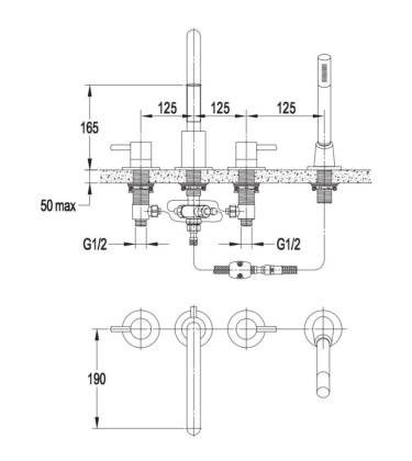 Смеситель для ванны на 4 отверстия OMNIRES Y Y1232GL (золото)
