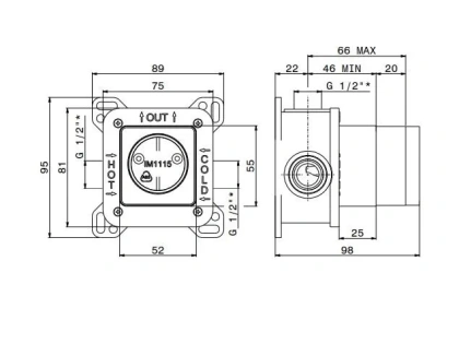 Универсальная внутренняя часть для механического смесителя на один поток для душа