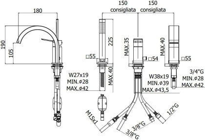Смеситель на борт ванны Paffoni Tilt TI040BO