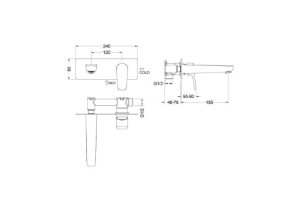 Смеситель для раковины настенный (внешняя и скрытая часть) AQUATEK AQ1113CR БЕТТА