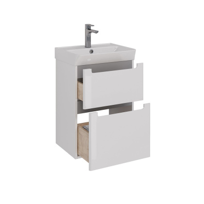 Тумба Lemark BUNO 50см под 1 раковину, подвесная/напольная, 2 ящика, цвет корпуса, фасада: Белый глянец