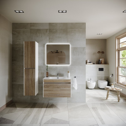 Тумба подвесная SANCOS Smart 790х450х500, c двумя ящиками оснащенными доводчиками, дуб бардолино/белый , арт. SM80E