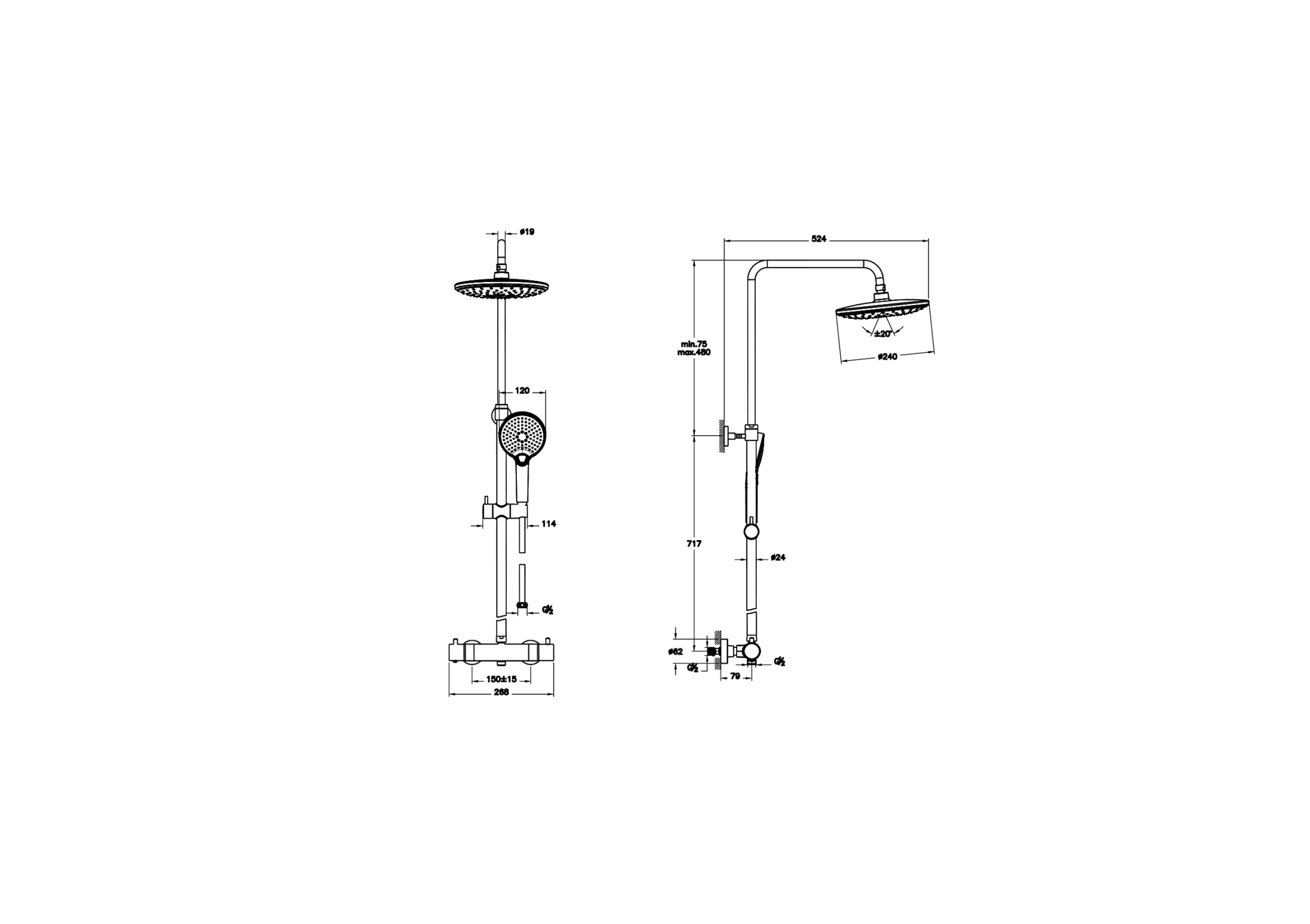 Душевая колонна Aquaheat Bliss 240 2F, матовый черный