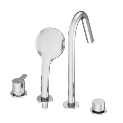 LEAF-BVDM4-ST Смеситель на борт ванны с выдвижным душем и переключателем Исполнение: Сатин 