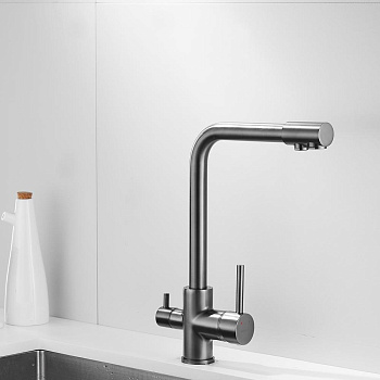 Смеситель для кухни латунь, оружейная сталь S328T