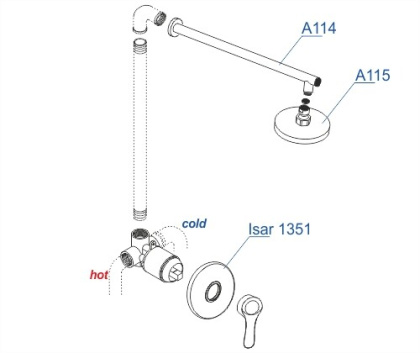 A12314 Встраиваемый комплект для душа с верхней душевой насадкой Wasserkraft