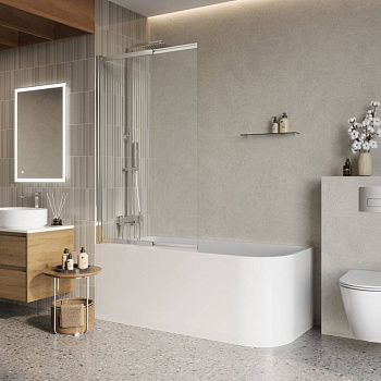 LUCE-VF-11-90/145-P-Cr Душевая шторка на ванну, Условный размер, мм:900x1450 Габариты с диапазоном регулировок, мм:900-915 