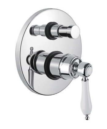 APHRODITE-VDIM2-03/24-Bi Встраиваемый однорычажный смеситель для душа с переключателем, исполнение золото 24 карат, ручки белые