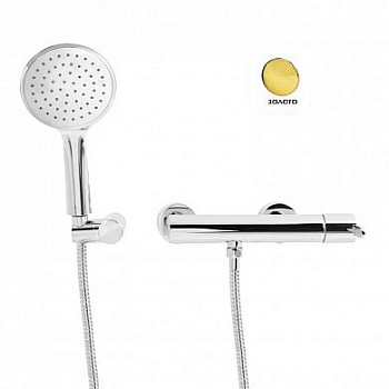 LEAF-D-L-PO Смеситель для душа однорычажный в комплекте с ручным душем, шлангом и держателем, исполнение Gold PVD