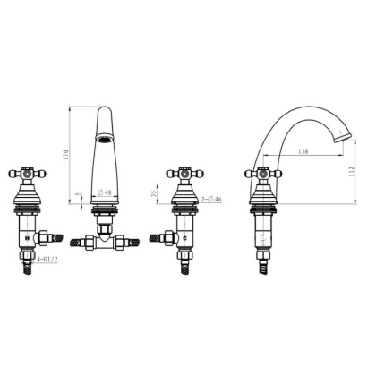 Смеситель для умывальника на 3 отверстия, Camelia бронза_Комплект Смеситель для умывальника на 3 отверстия, Camelia бронза_Комплект