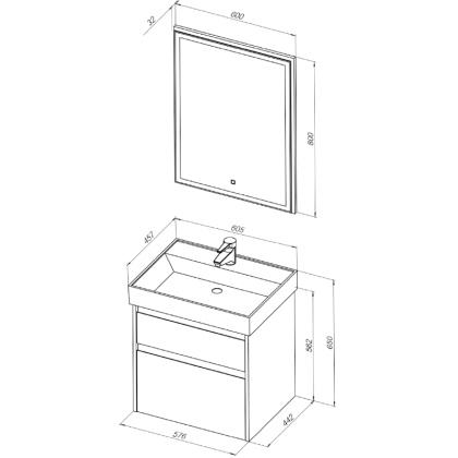 Мебель для ванной Aquanet Nova Lite 60 дуб рошелье (2 ящика)