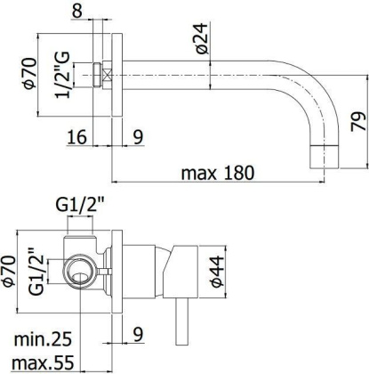 Смеситель для раковины Paffoni Stick SK006CR70 (с внутренней частью)