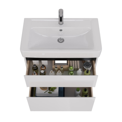 Тумба Lemark COMBI 80см под 1 раковину, подвесная/напольная, 2 ящика, цвет планки: Чёрный, цвет корпуса, фасада: Белый глянец