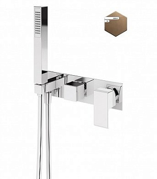 PORTA-VDM2-SS Встраиваемый смеситель для ванны и душа однорычажный в комплекте с ручным душем на одной площадке, на 3 вывода, исполнение sunset