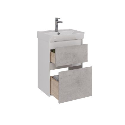 Тумба Lemark COMBI 50см под 1 раковину, подвесная/напольная, 2 ящика, цвет фасада: Бетон, цвет корпуса: Белый глянец
