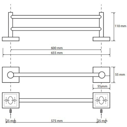 Двойной держатель полотенца 655мм