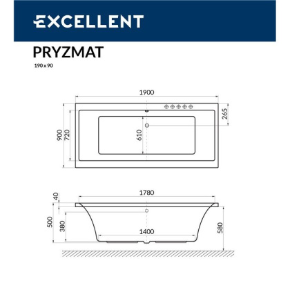 Ванна EXCELLENT Pryzmat 190x90 "RELAX" (золото) Ванна EXCELLENT Pryzmat 190x90 "RELAX" (золото)