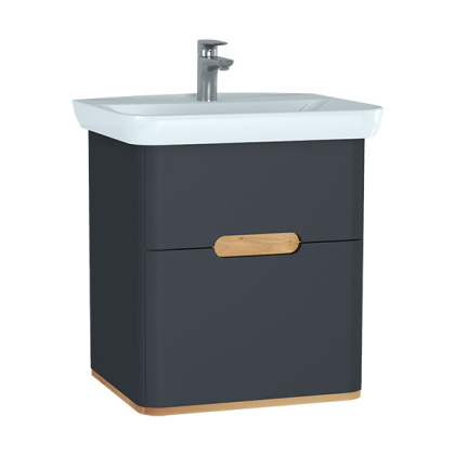 Шкаф  Sento с раковиной, с 2 ящиками, 65 см, с LED подсветкой, цвет матовый антрацит ( ножки 61069 заказываются отдельно )