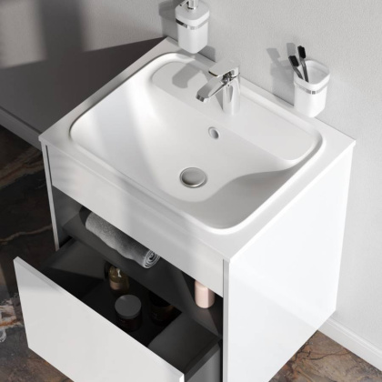 База под раковину универсальная с нишей и 1 ящиком, 70х60,8х49,2 см, белая, M8FFUX0601WG